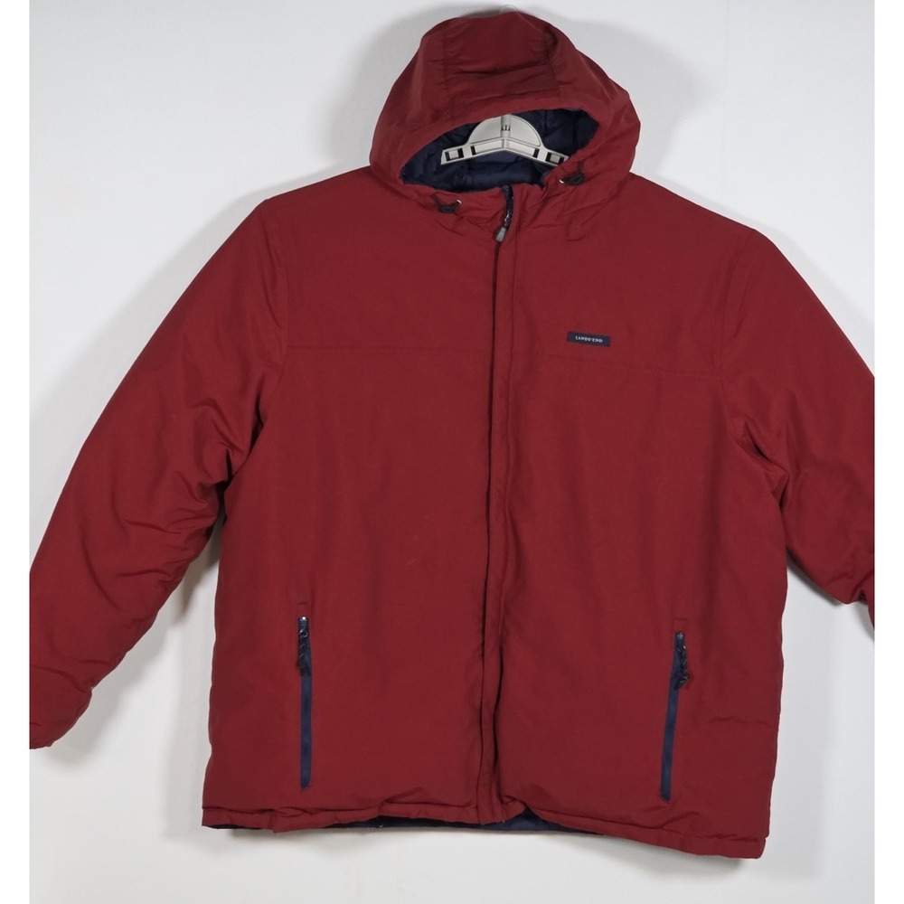 Lands End Mens XXL Squall Jacket Reversible Down Filled Puffer Red Blue Warm